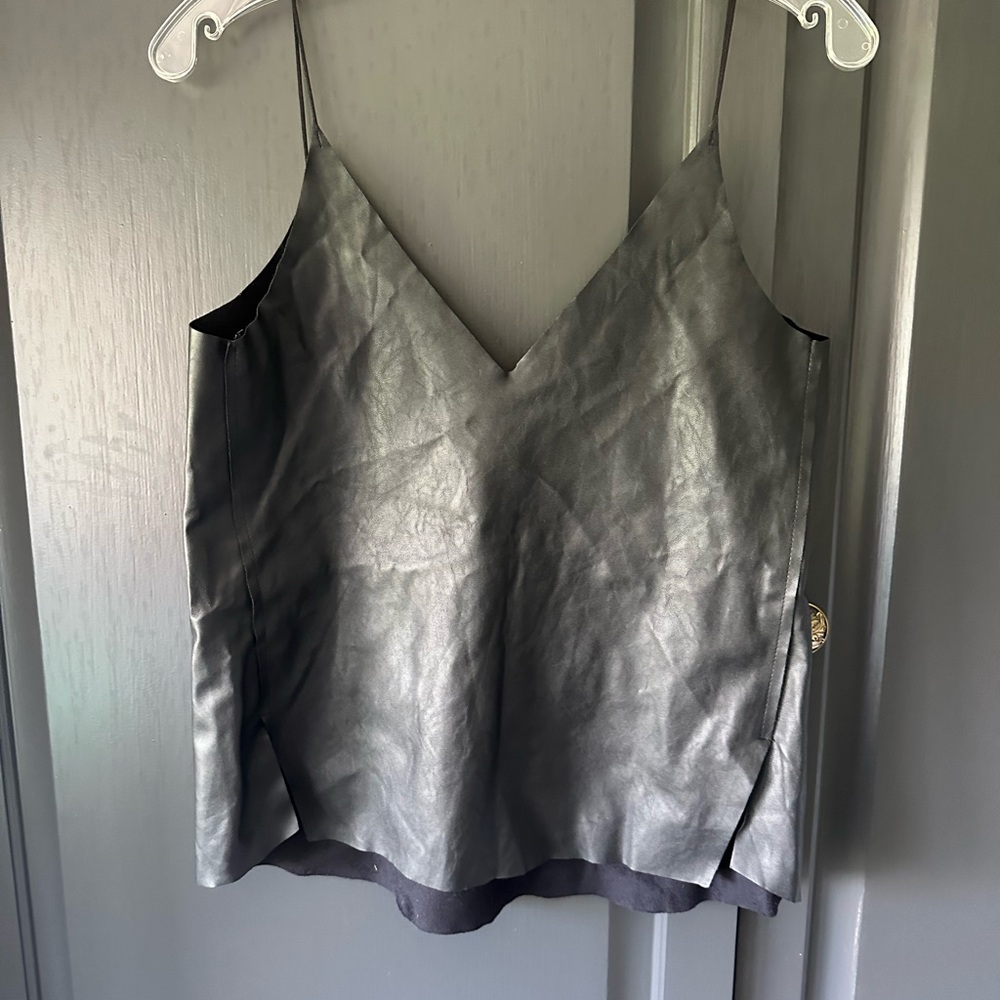 Zara Trafaluc Leather like spaghetti strap V Neck blouse